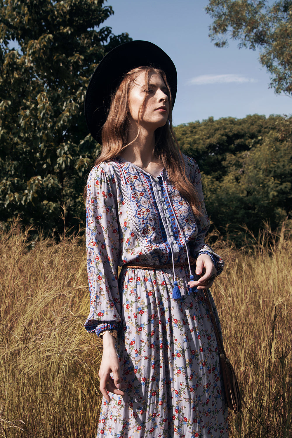 Sharon Boho Dress - Lavender Grey - Ditsy Charm by Tulle and Batiste