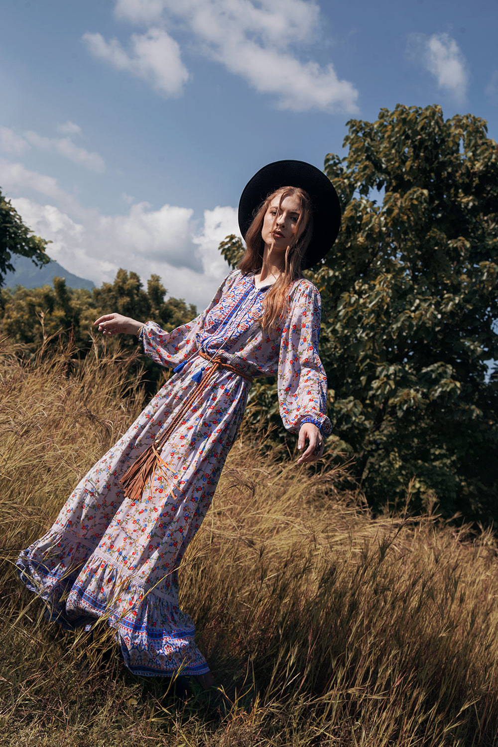 Sharon Boho Dress - Lavender Grey