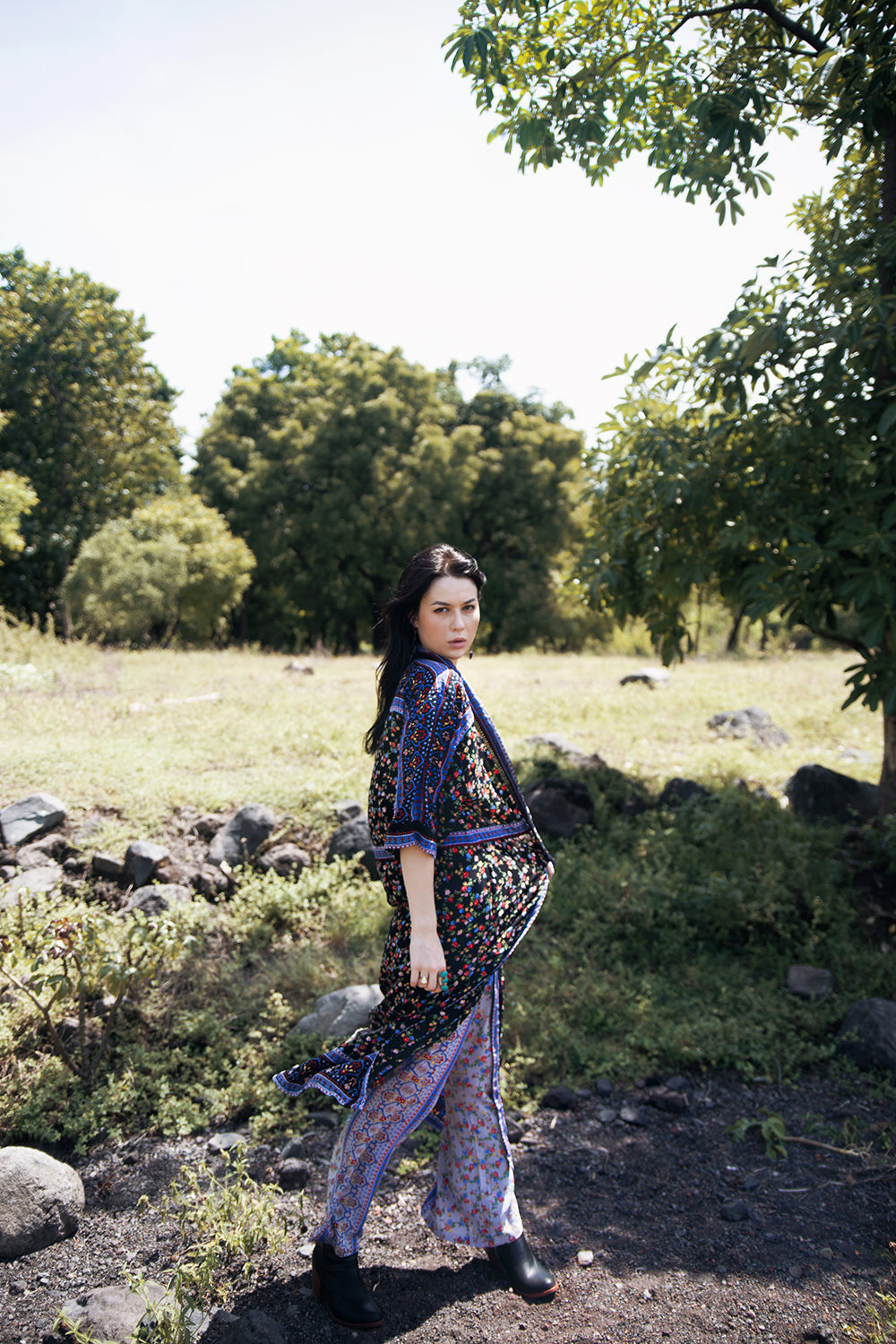 The Harper Kimono - Moonless Black - Ditsy Charm by Tulle and Batiste