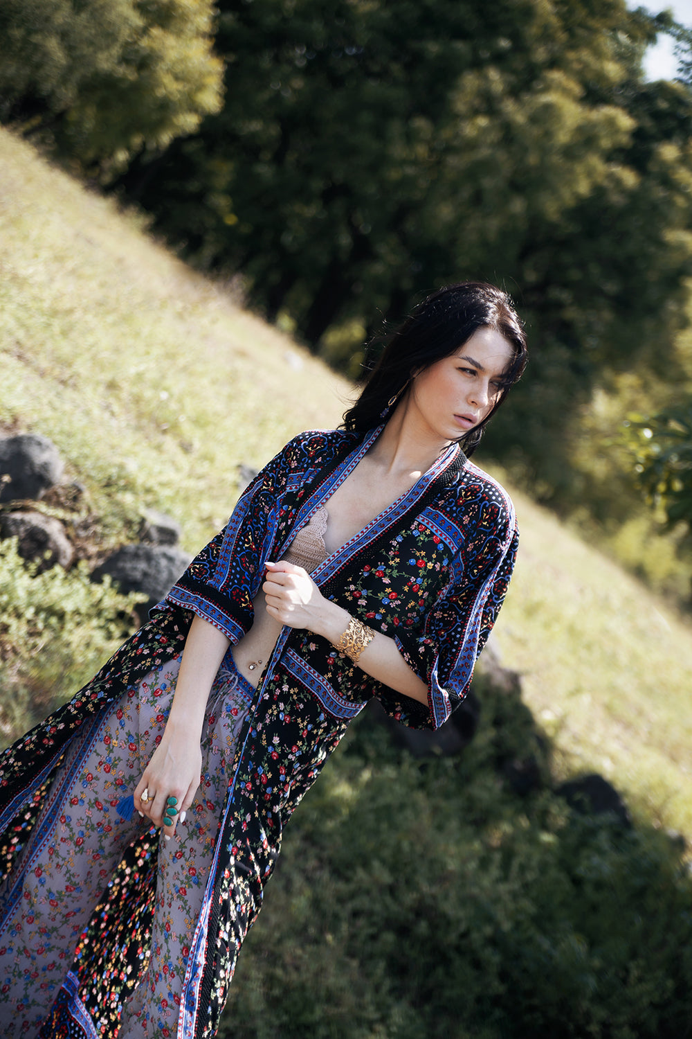 The Harper Kimono - Moonless Black - Ditsy Charm by Tulle and Batiste