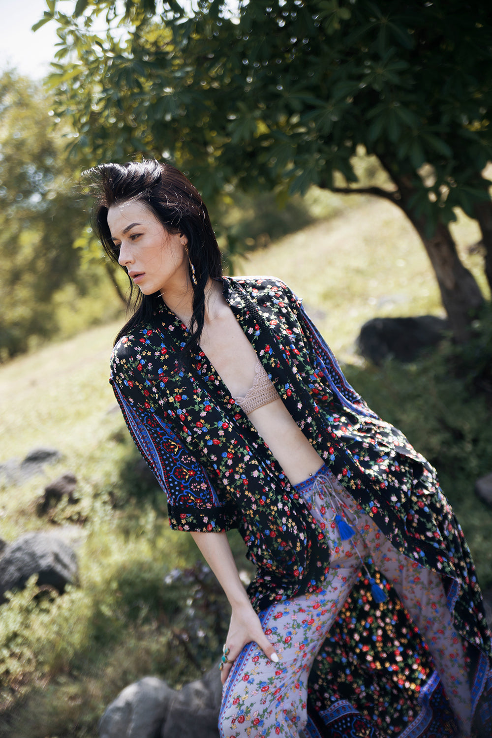 The Harper Kimono - Moonless Black - Ditsy Charm by Tulle and Batiste