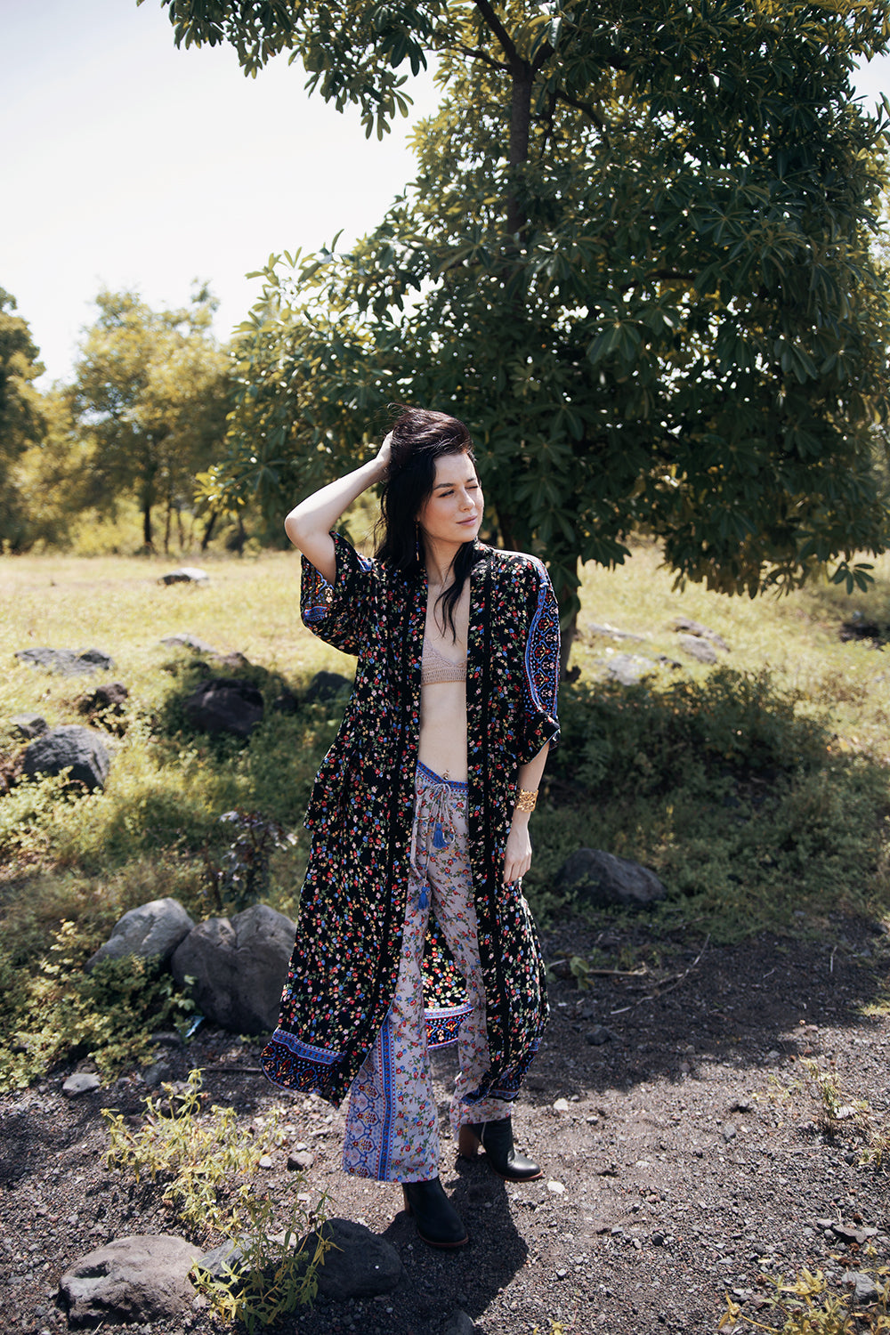 The Harper Kimono - Moonless Black - Ditsy Charm by Tulle and Batiste