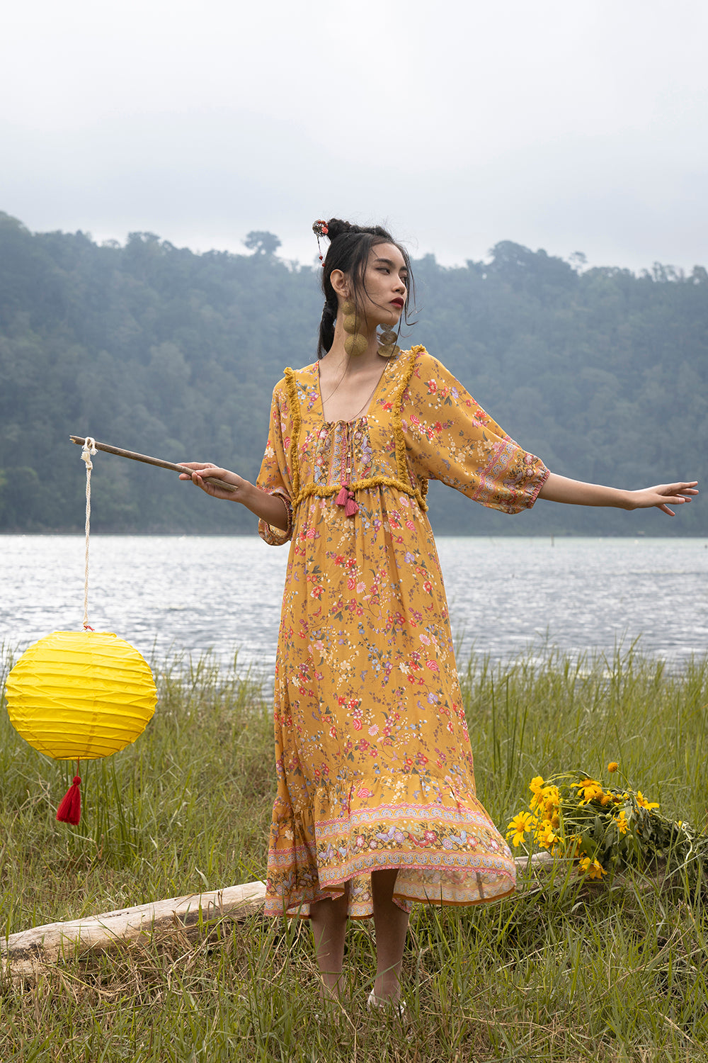 Tian Midi Dress - Chinese Gold - Celestial by Tulle and Batiste