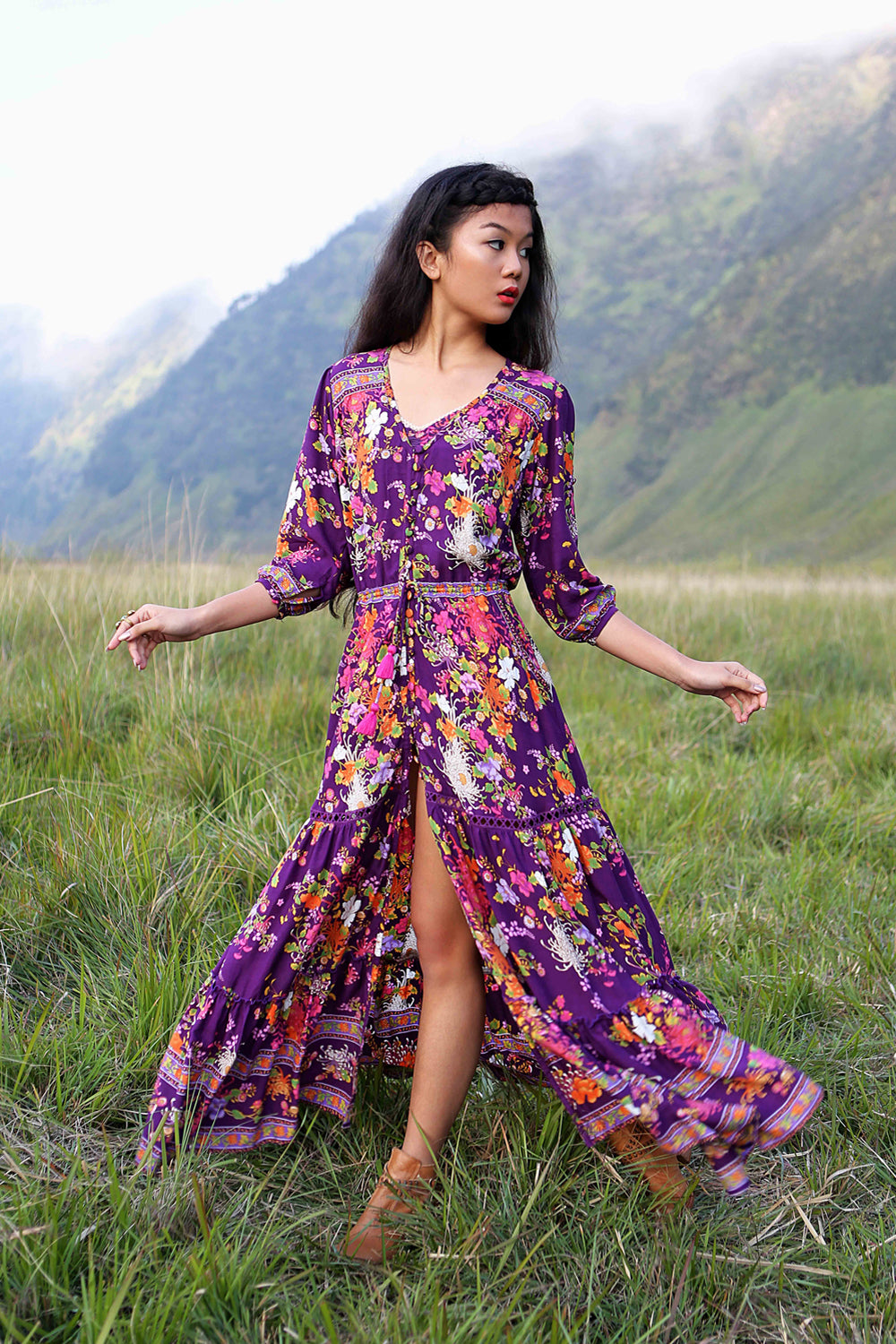 Amara Maxi Dress - Plum - Tulle and Batiste