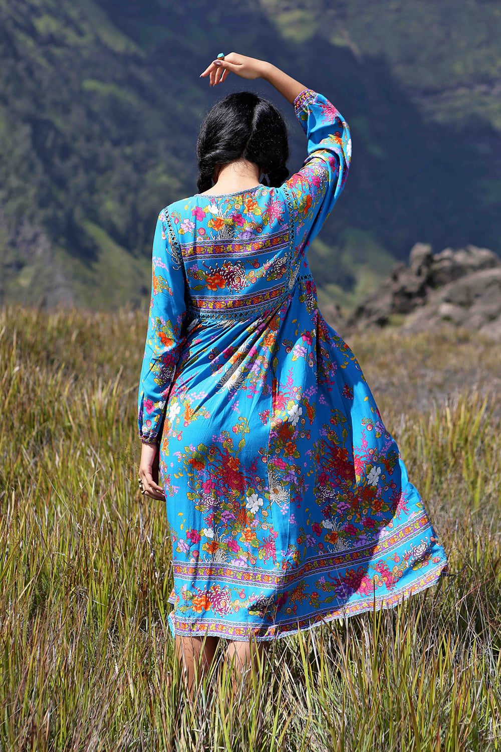 Bella Bell Sleeves Maxi Dress - Blue Jewel - Tulle and Batiste