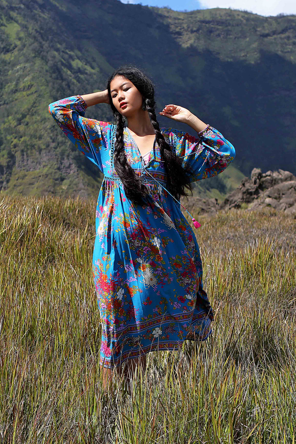 Bella Bell Sleeves Maxi Dress - Blue Jewel - Tulle and Batiste