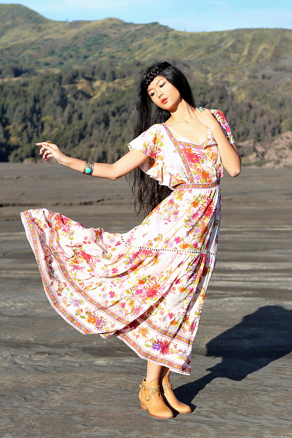 Dahlia Maxi Frill Dress - Primrose Pink - Tulle and Batiste