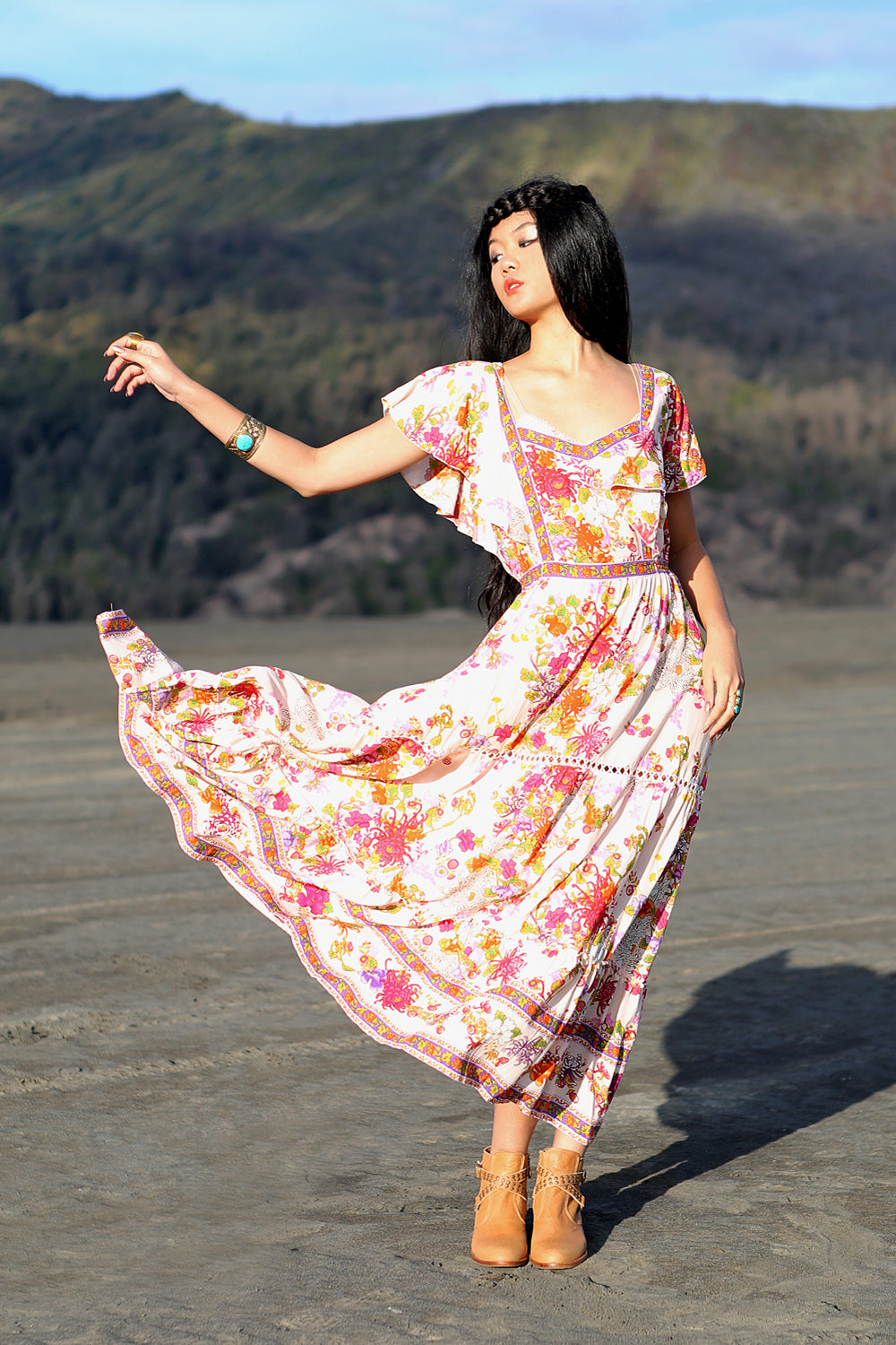 Dahlia Maxi Frill Dress - Primrose Pink - Tulle and Batiste