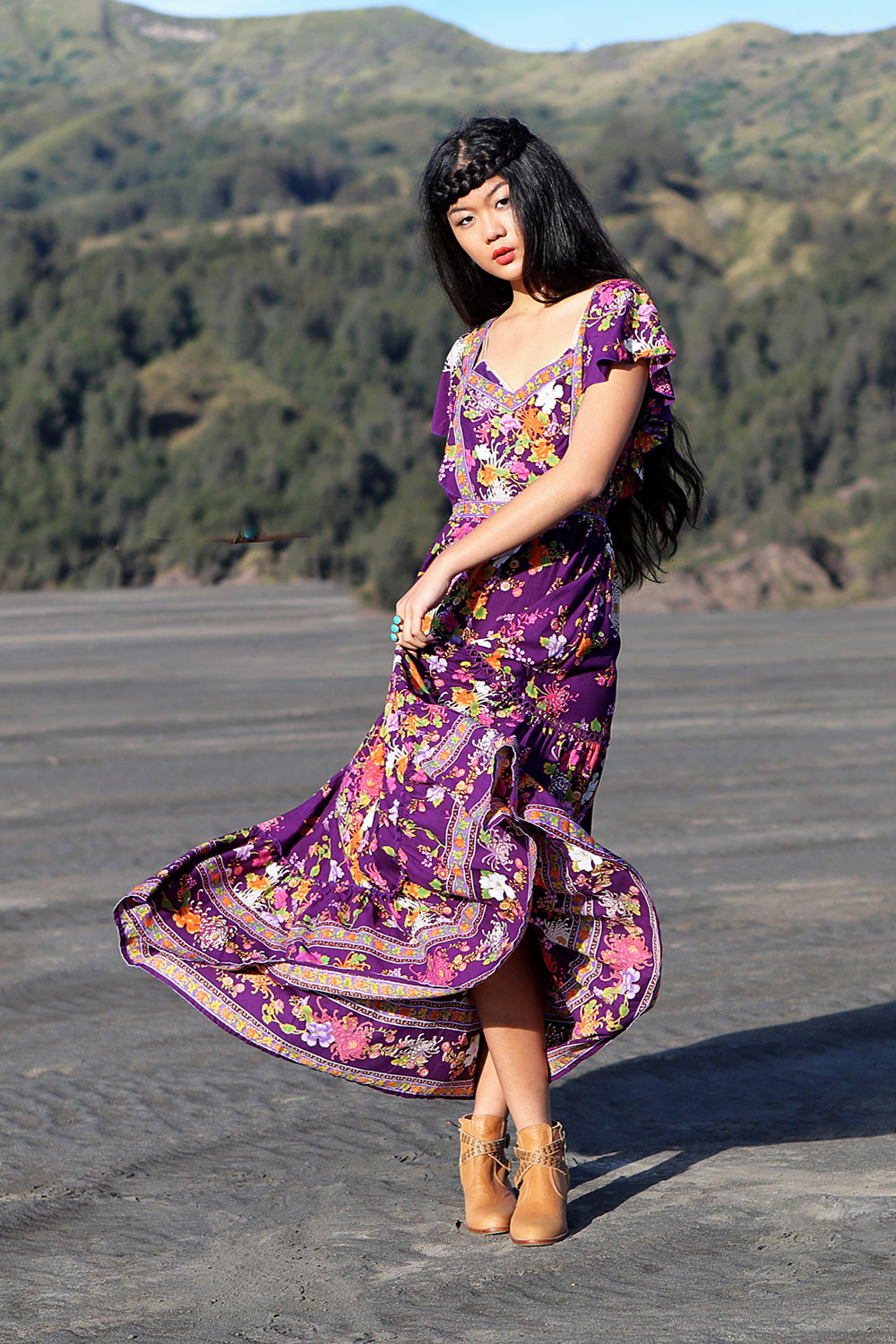 Dahlia Maxi Frill Dress - Plum - Tulle and Batiste