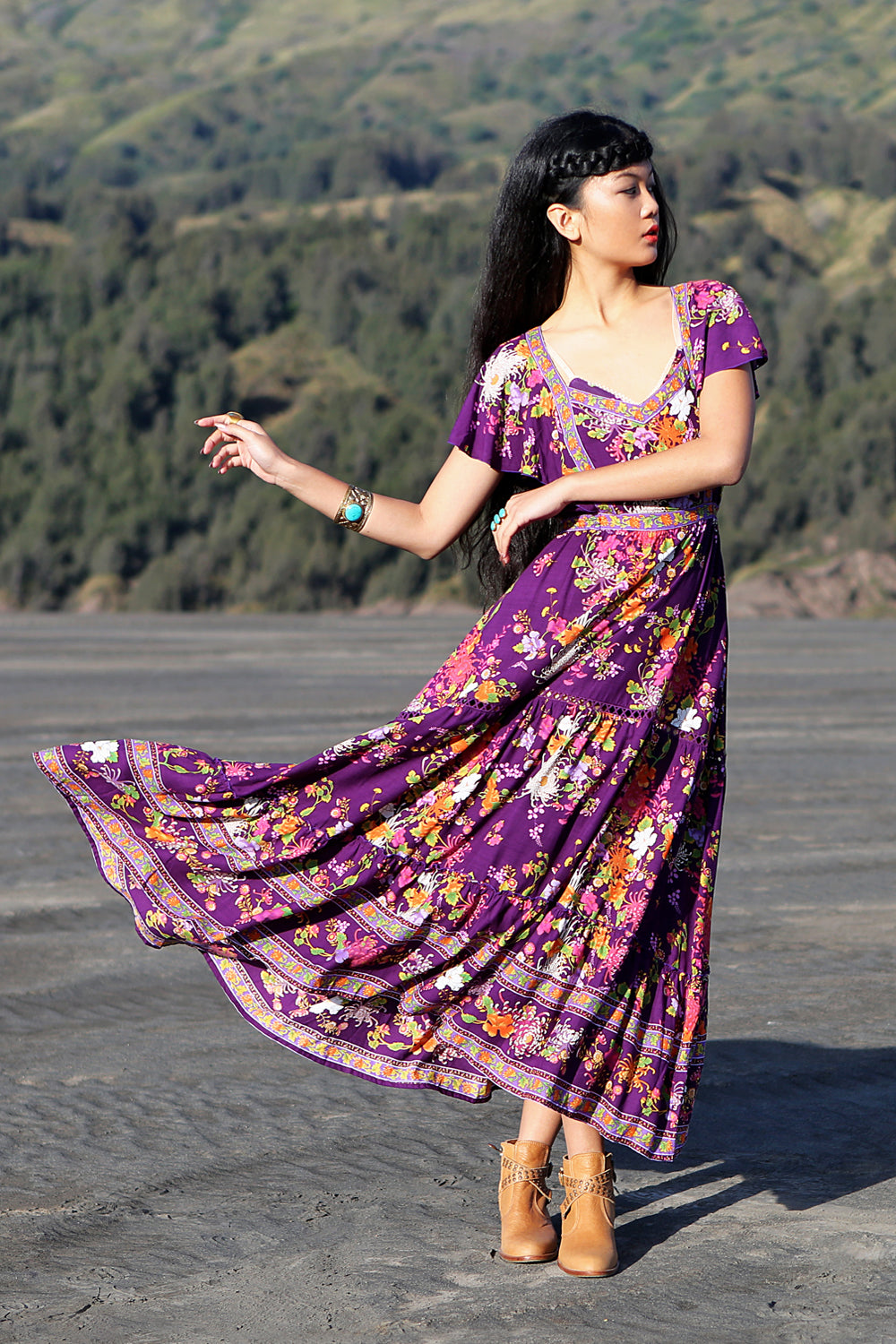 Dahlia Maxi Frill Dress - Plum - Tulle and Batiste