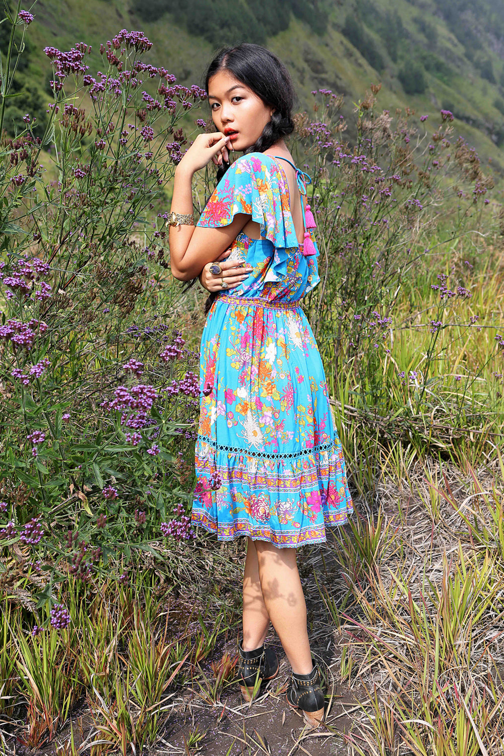 Dahlia Mini Frill Dress - Blue Jewel - Tulle and Batiste