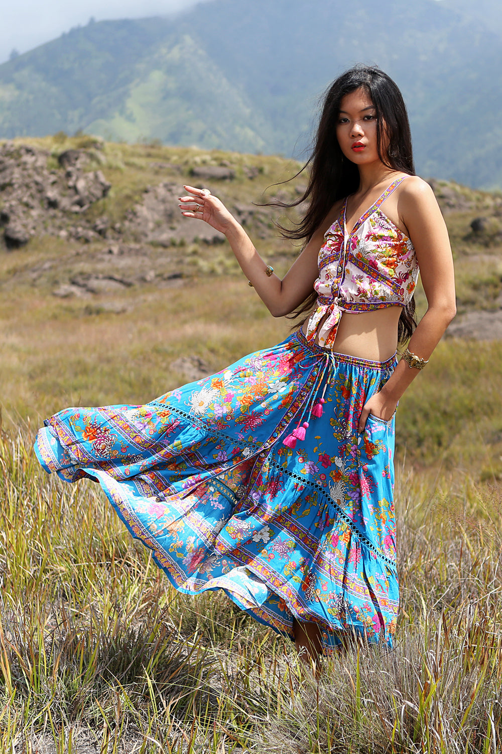 Delila Maxi Skirt - Blue Jewel - Tulle and Batiste