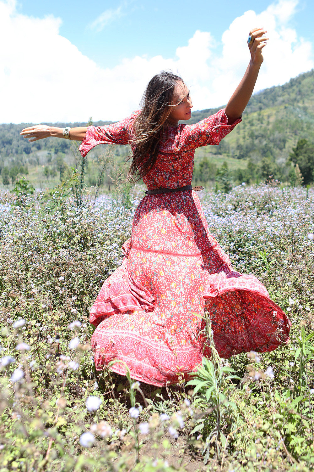 Jamawar Rose Blouse - Scarlet Red