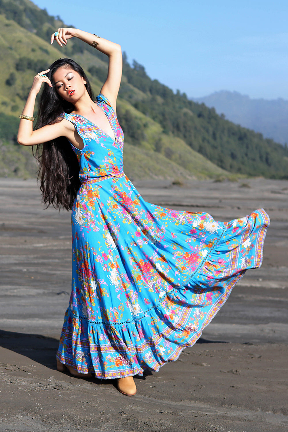 Lola Wrap Maxi Dress - Blue Jewel - Tulle and Batiste