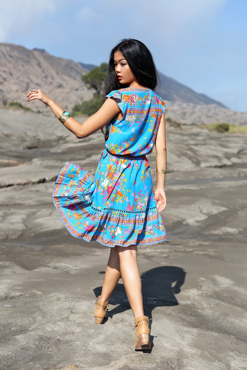 Lola Wrap Mini Dress - Blue Jewel - Tulle and Batiste