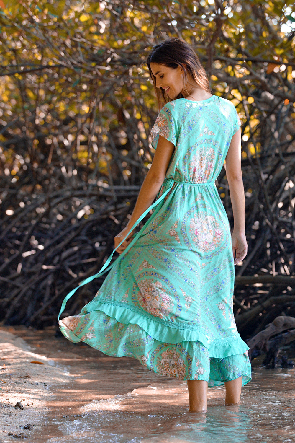 Vera Wrap Dress - Turquoise - Tulle and Batiste