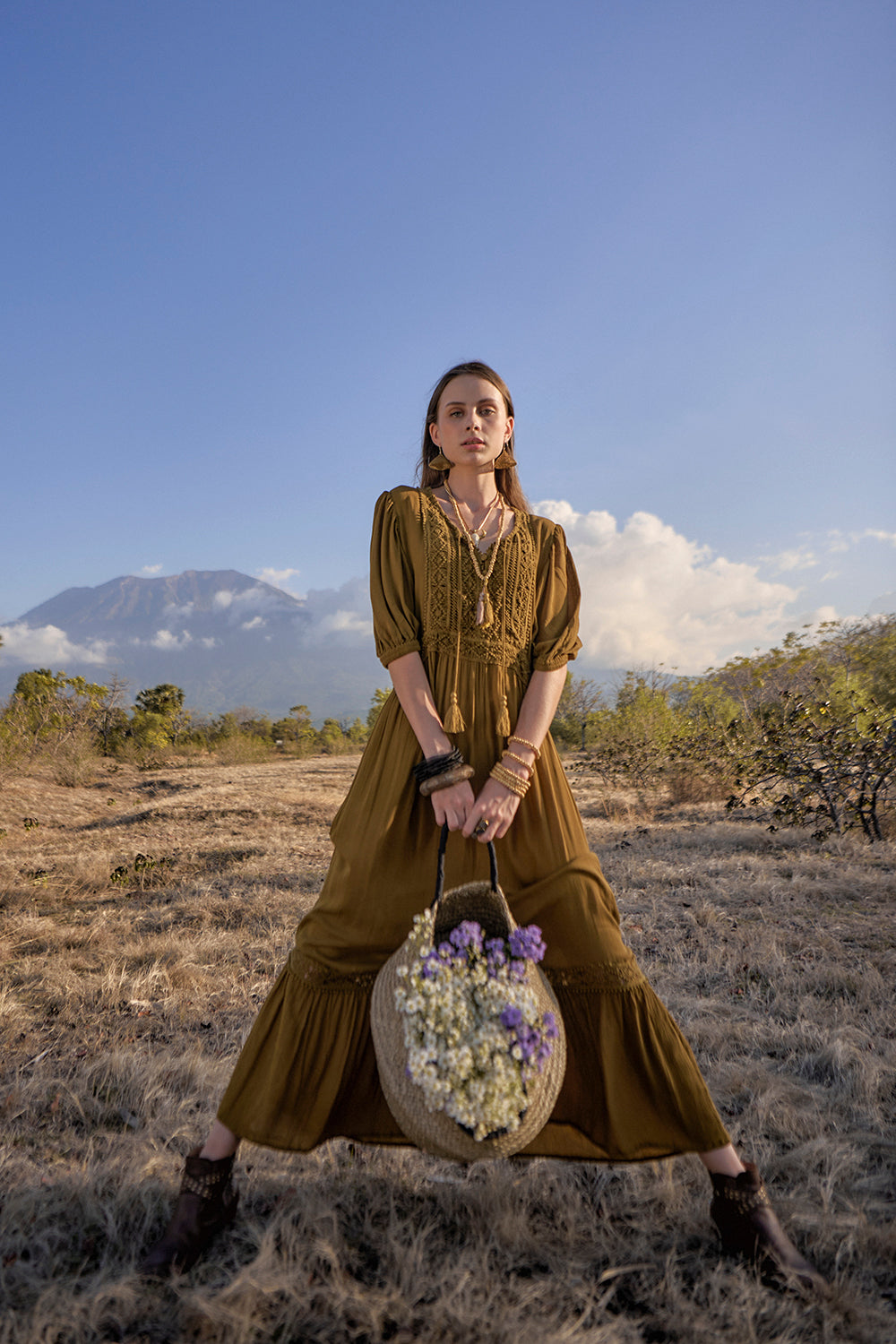Vivianne Boho Dress - Moss - The Fields of Gold by Tulle and Batiste