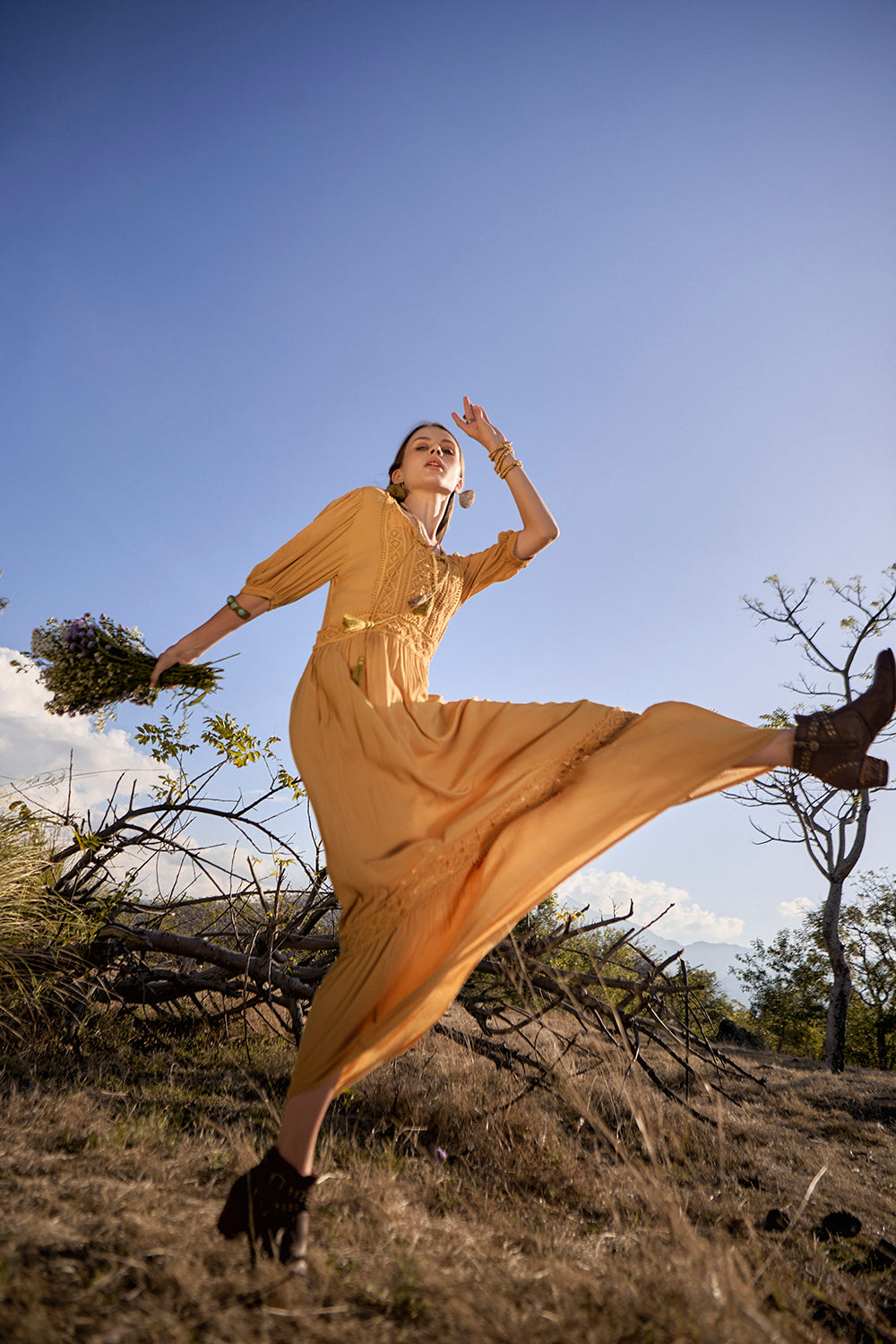 Vivianne Boho Dress - Saffron Gold - The Fields of Gold by Tulle and Batiste