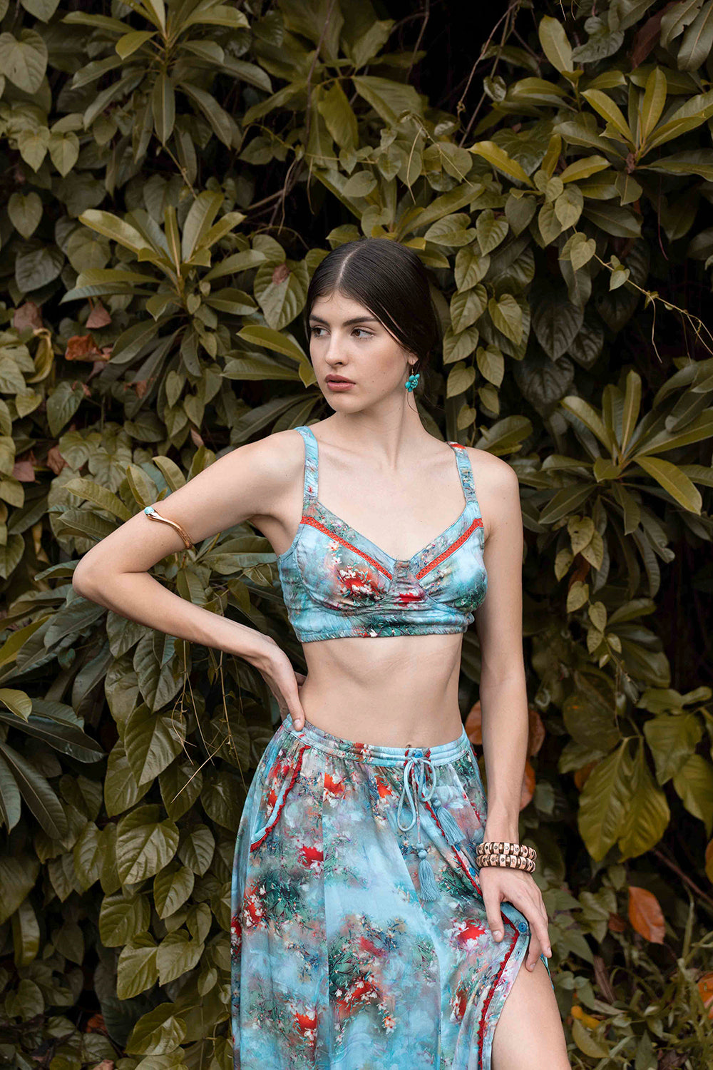 Our beautiful Aveline Maxi Skirt is set to become your new boho wardrobe favorite. Crafted from our 100% LENZING™ ECOVERO™ viscose and perfectly showcasing our Forest Blue print, this skirt is perfect to pair with our Airin Bralette for the ultimate Stevie Nicks inspired look.