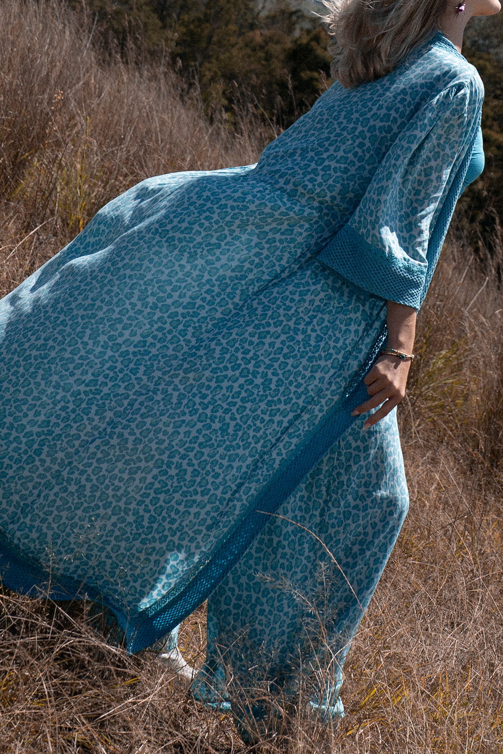 Dandelion Long Kimono - Turquoise - Into the Wild by Tulle and Batiste