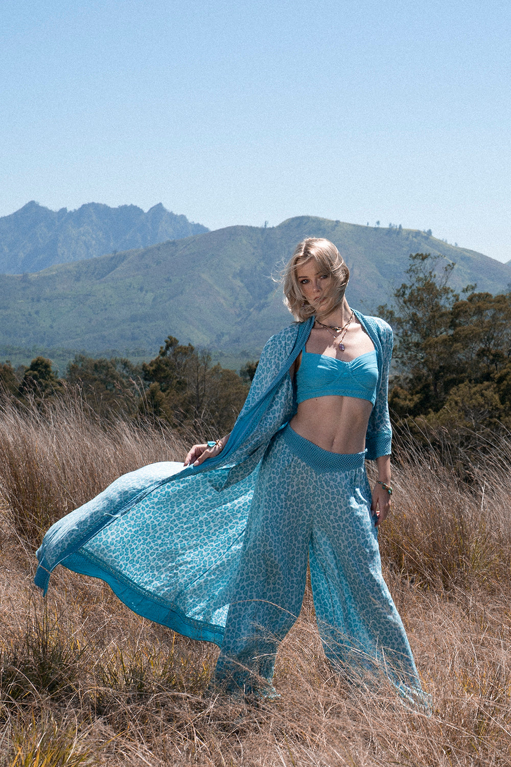 Dandelion Long Kimono - Turquoise - Into the Wild by Tulle and Batiste