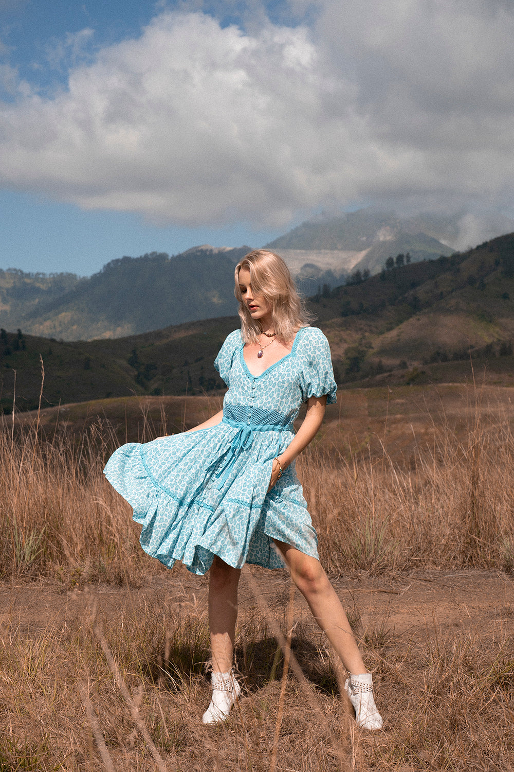 Lavender Mini Dress - Turquoise - Into the Wild by Tulle and Batiste