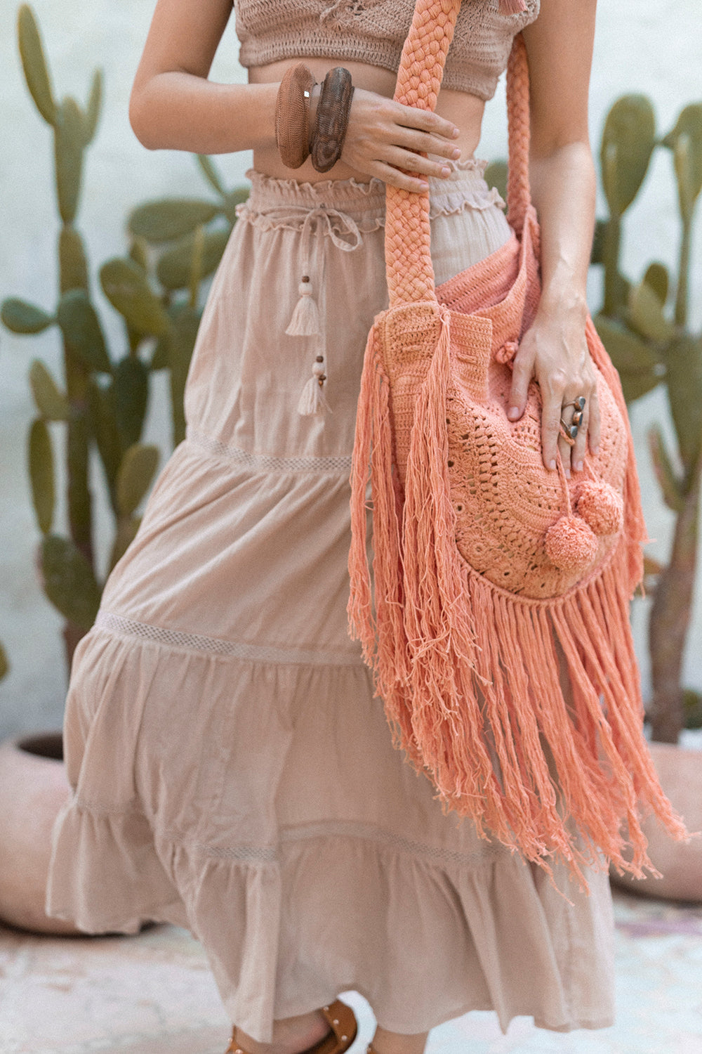 Pom Pom Crochet Bag - Peach Daiquiri - Dreamweaver by Tulle and Batiste