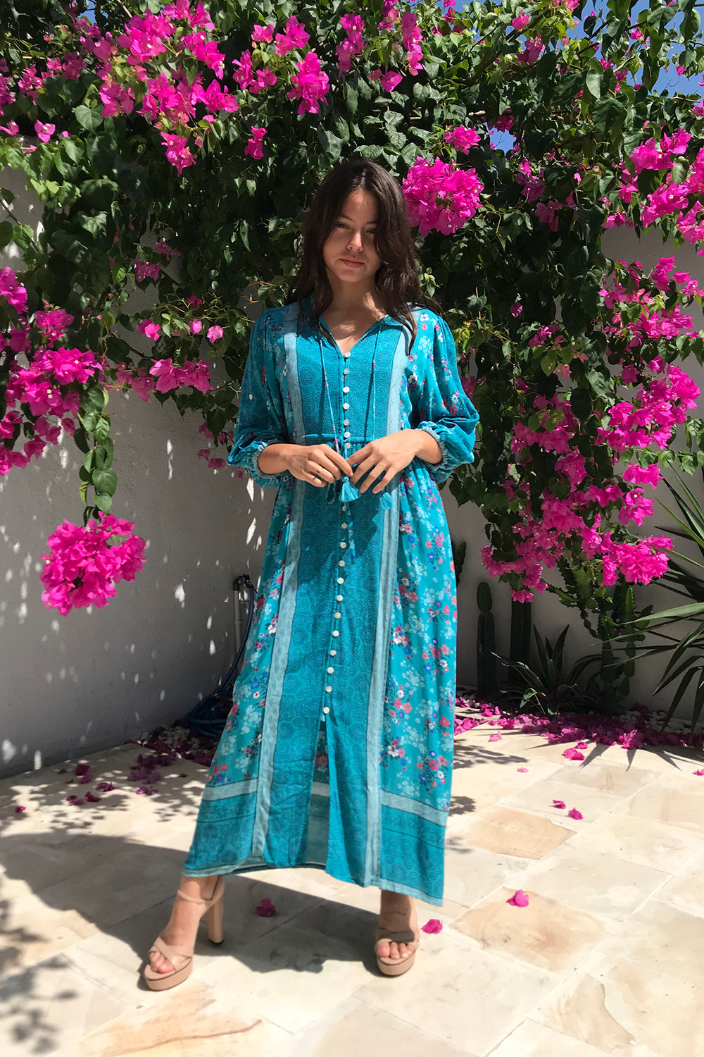 Custom tailored Roseanne Boho Dress in Capri Blue by Tulle and Batiste for a size-inclusive, perfect fit.
