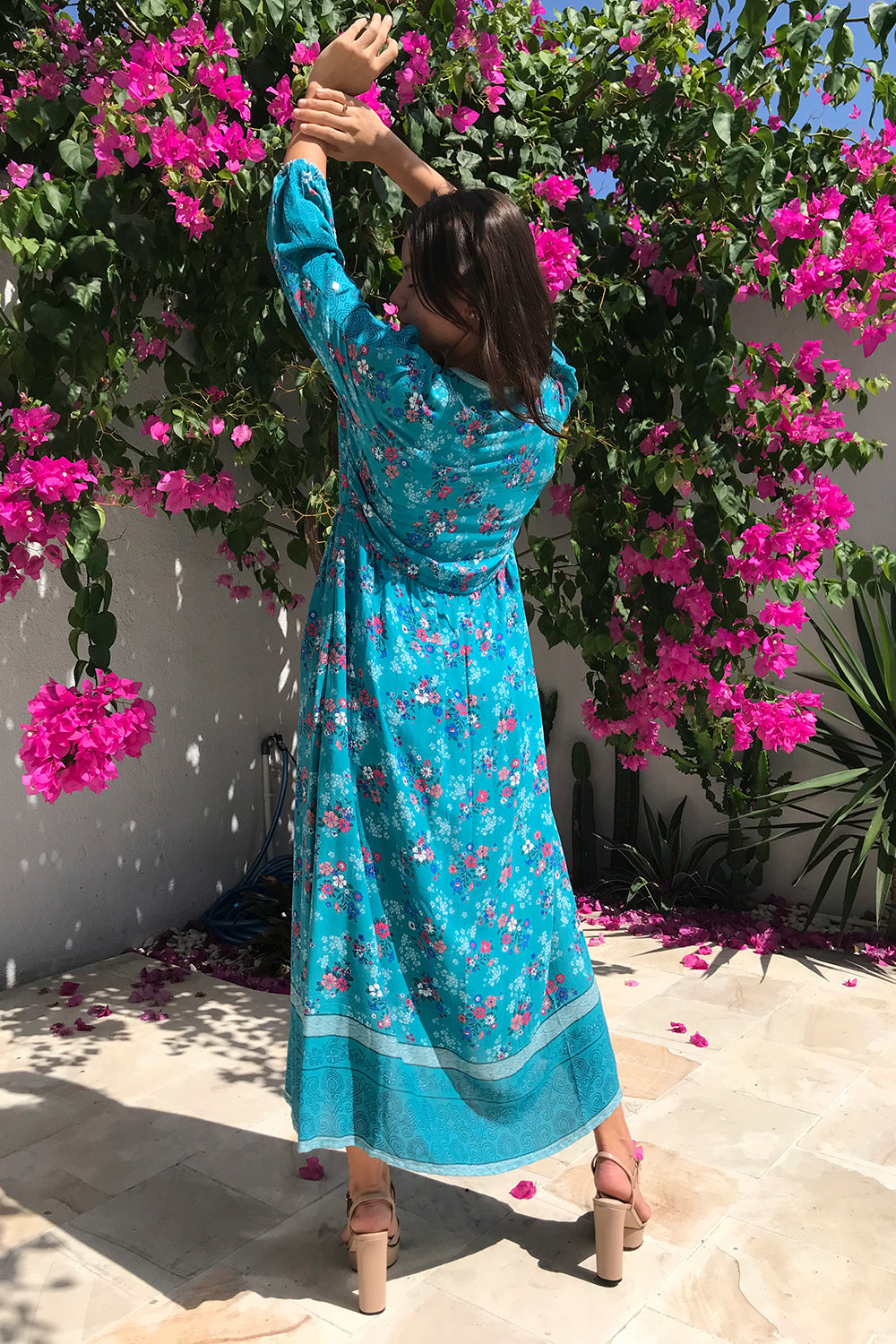 The Roseanne Boho Dress in Capri Blue by Tulle and Batiste, a size-inclusive modern bohemian wardrobe staple.