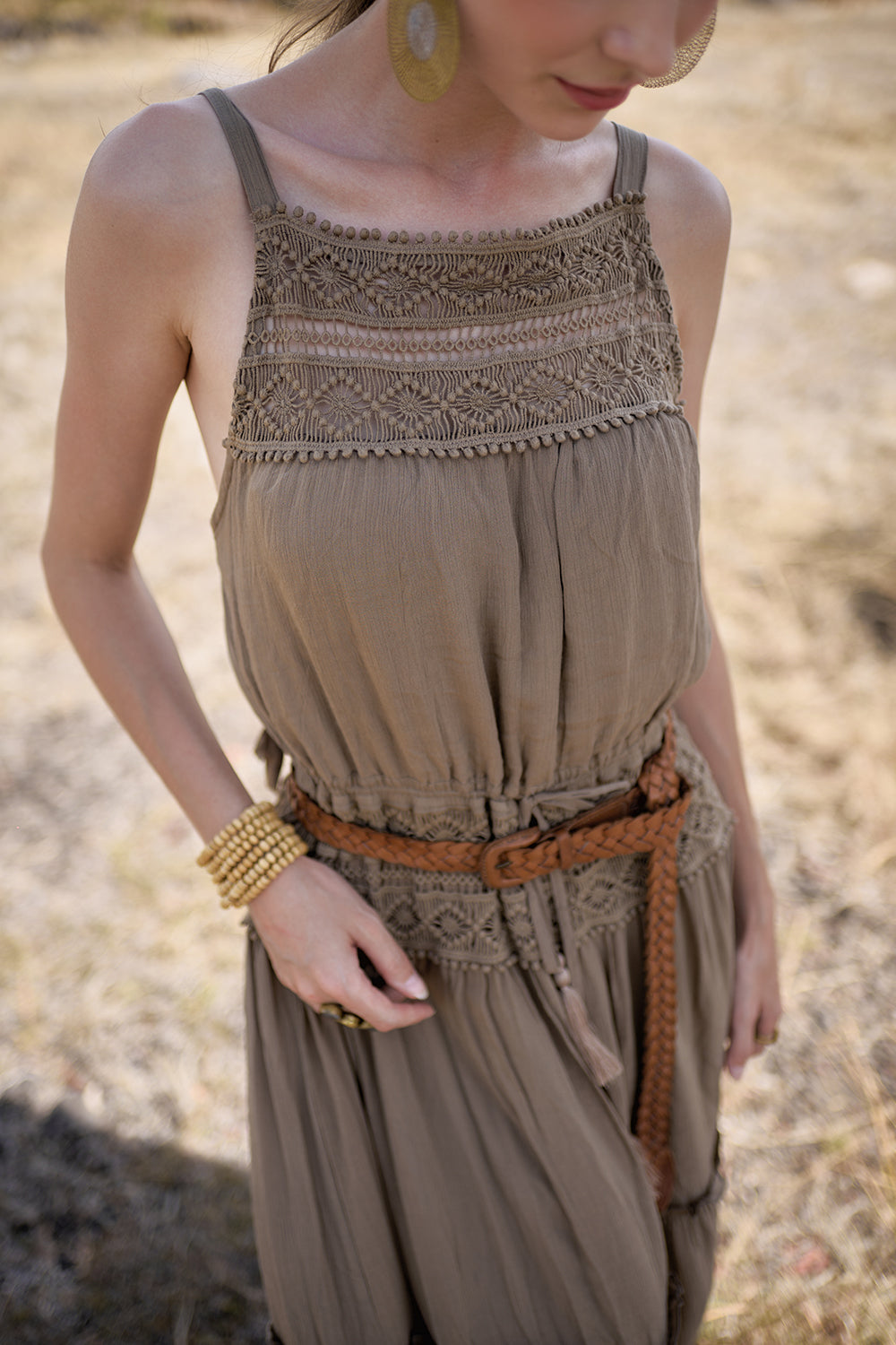 Chloe Halter Maxi Frill Dress - Desert Sand - The Fields of Gold by Tulle and Batiste