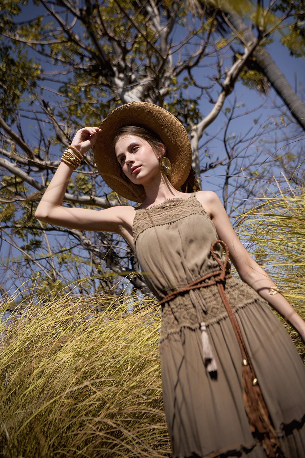 Chloe Halter Maxi Frill Dress - Desert Sand - The Fields of Gold by Tulle and Batiste