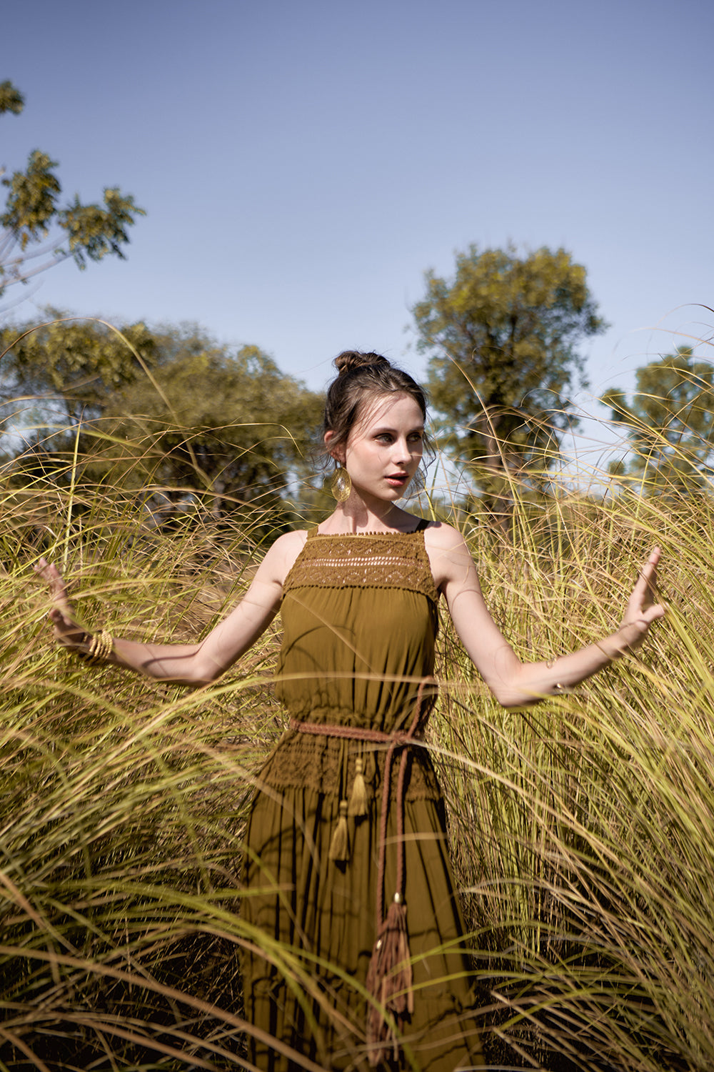 Chloe Halter Maxi Frill Dress - Moss - The Fields of Gold by Tulle and Batiste