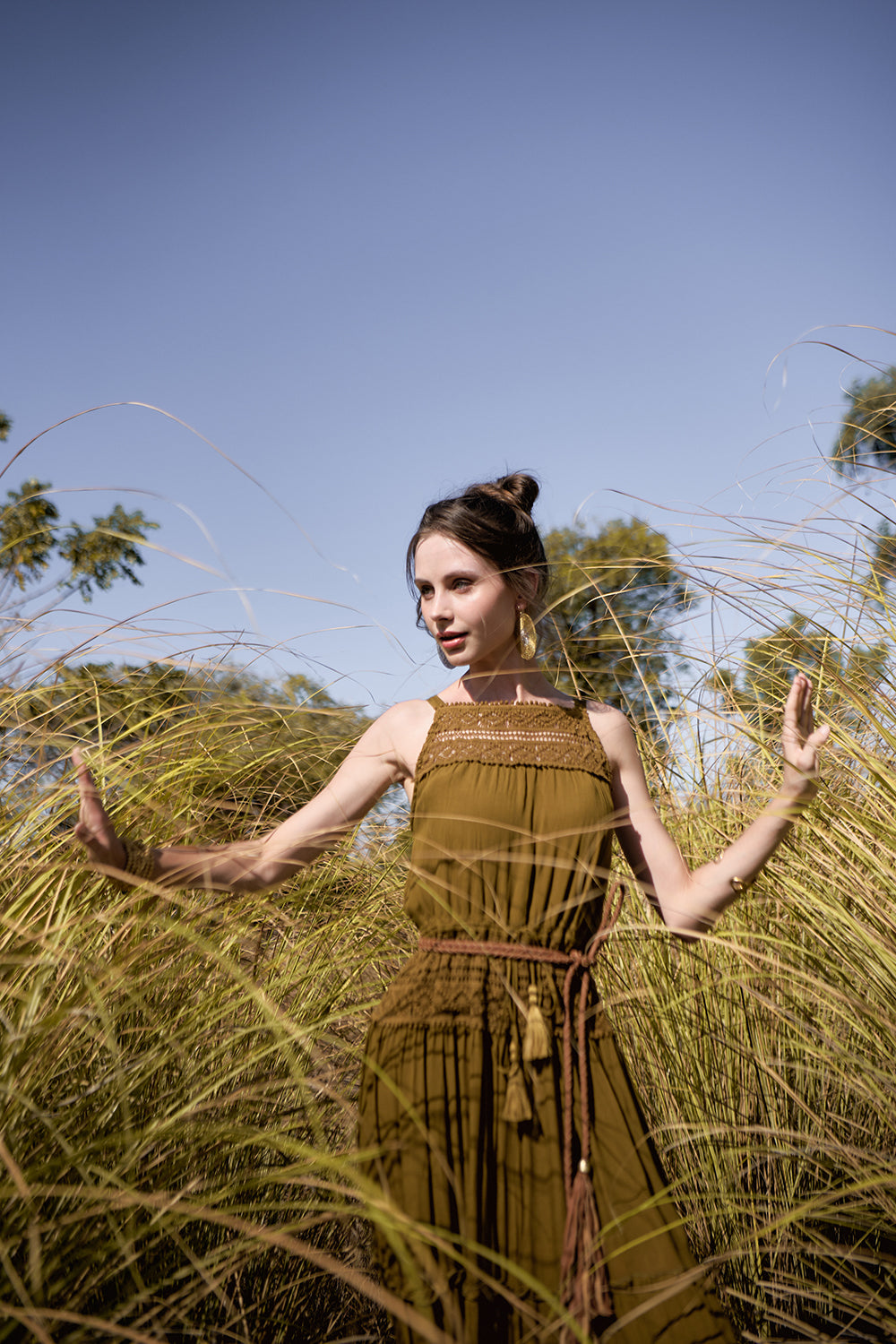 Chloe Halter Maxi Frill Dress - Moss - The Fields of Gold by Tulle and Batiste