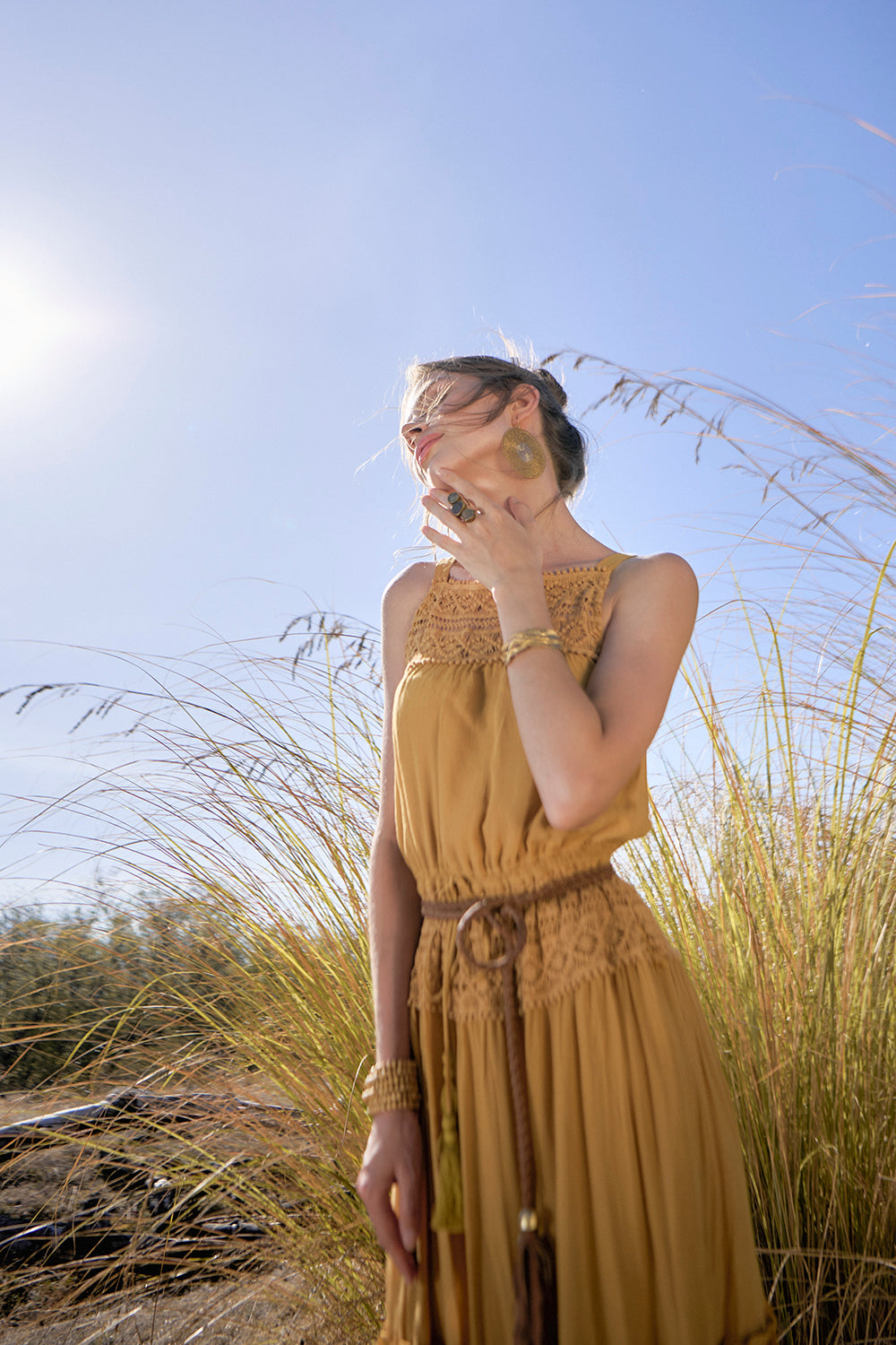 Chloe Halter Maxi Frill Dress - Saffron Gold - The Fields of Gold by Tulle and Batiste