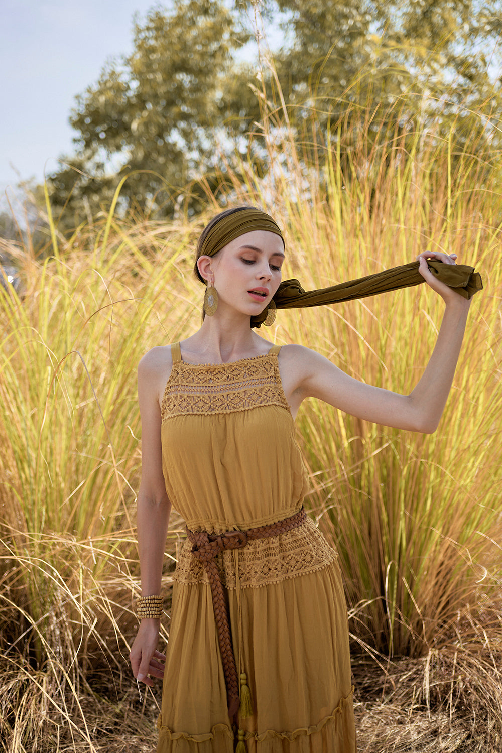 Chloe Halter Maxi Frill Dress - Saffron Gold - The Fields of Gold by Tulle and Batiste