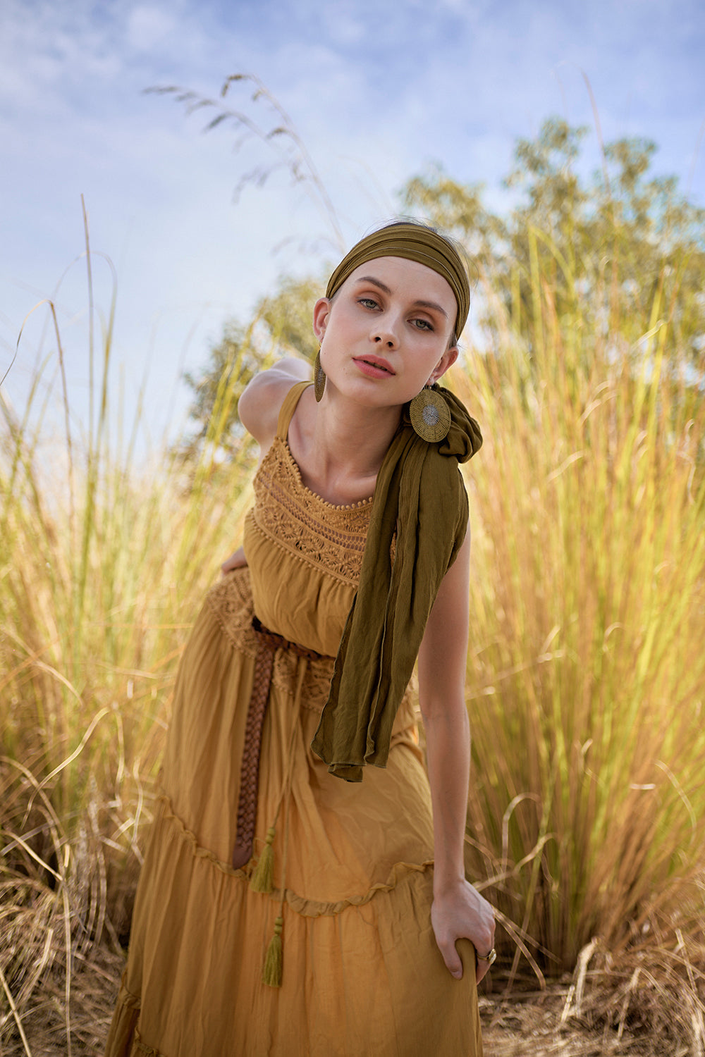 Chloe Halter Maxi Frill Dress - Saffron Gold - The Fields of Gold by Tulle and Batiste