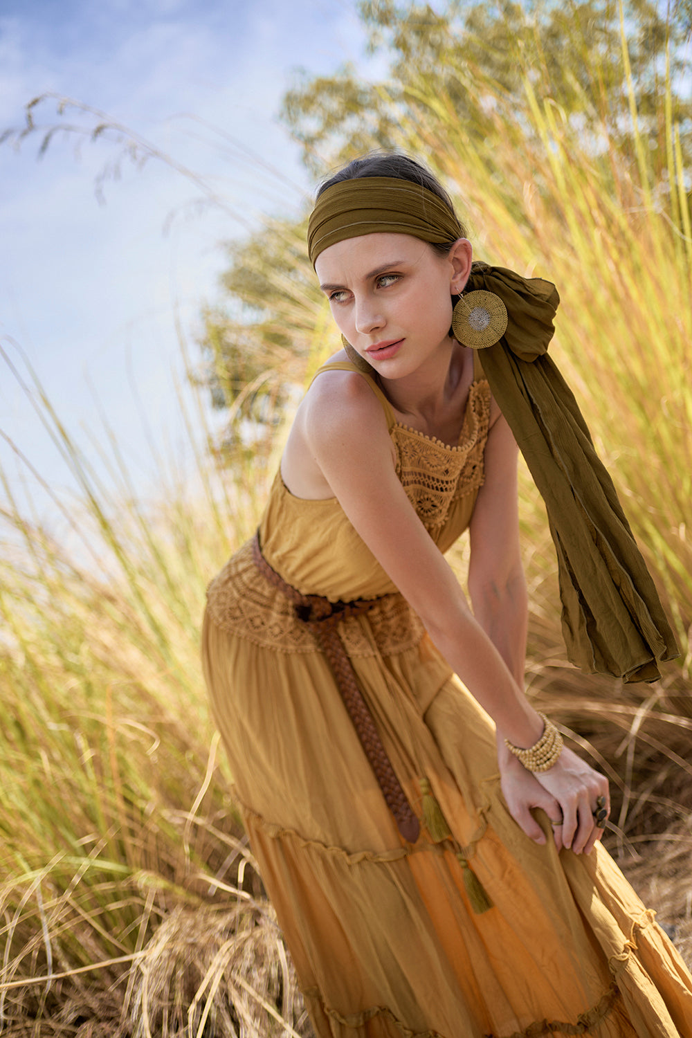 Chloe Halter Maxi Frill Dress - Saffron Gold - The Fields of Gold by Tulle and Batiste