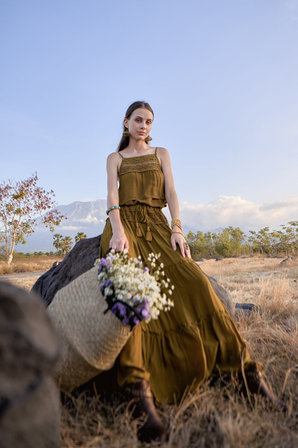 Chloe Maxi Skirt - Moss - The Fields of Gold by Tulle and Batiste