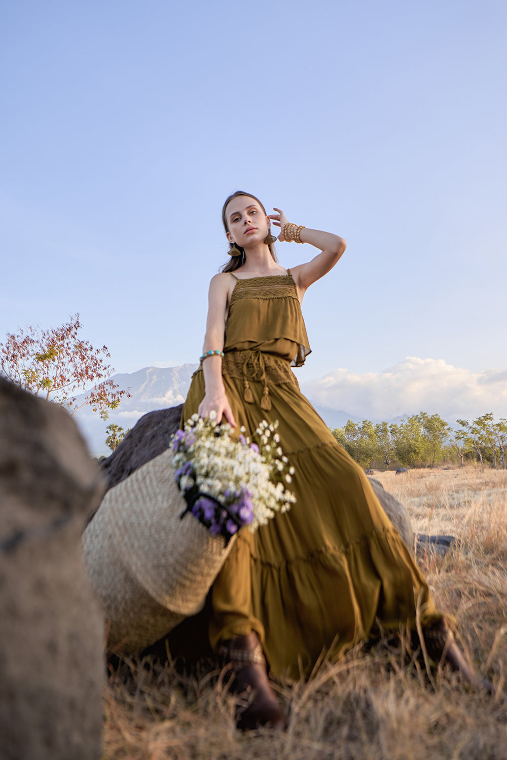 Chloe Maxi Skirt - Moss - The Fields of Gold by Tulle and Batiste