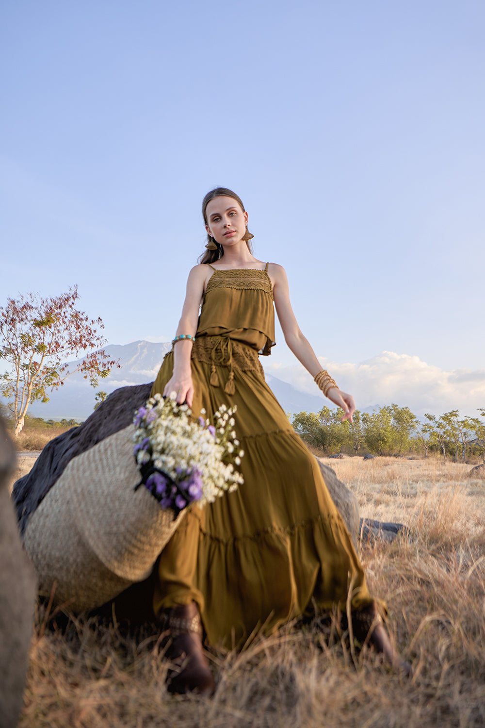 Chloe Maxi Skirt - Moss - The Fields of Gold by Tulle and Batiste