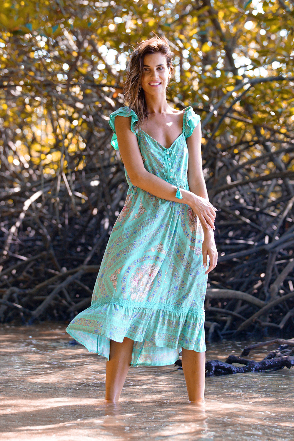 Elizza Sundress - Turquoise - Tulle and Batiste
