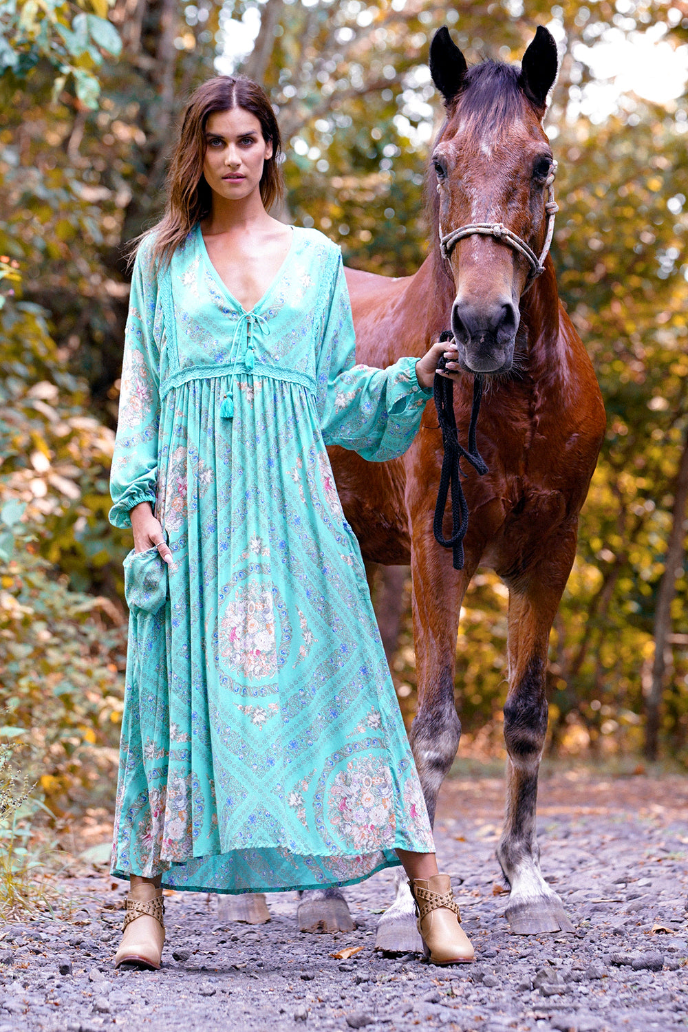 Fabbie Boho Dress - Turquoise - Tulle and Batiste
