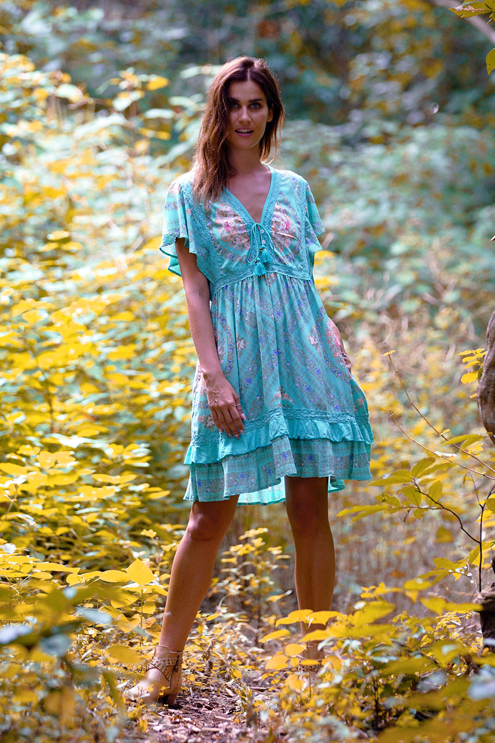 Fabbie Mini Dress - Turquoise - Tulle and Batiste