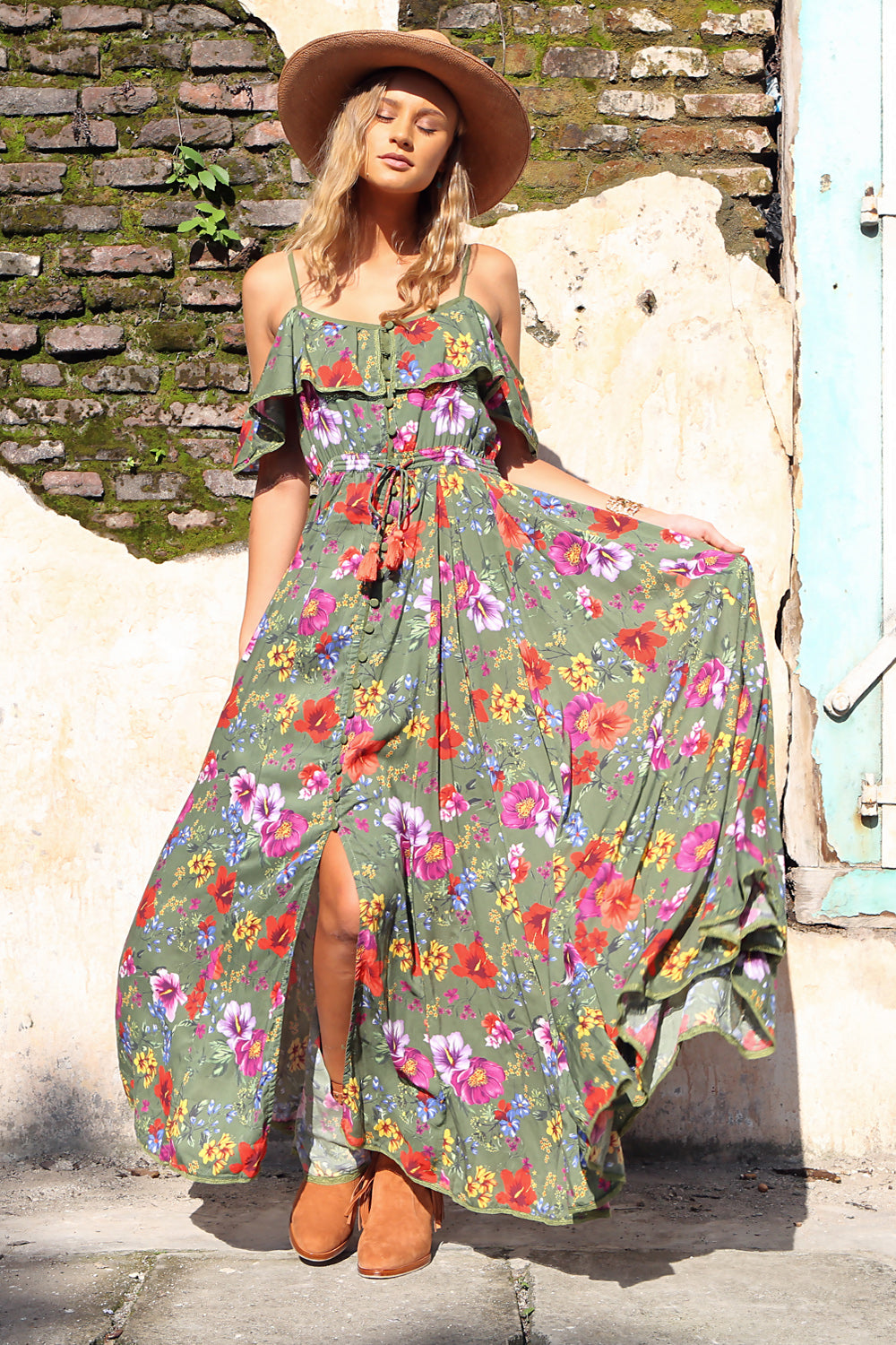 Harmonia Maxi Dress - Khaki - Tulle and Batiste