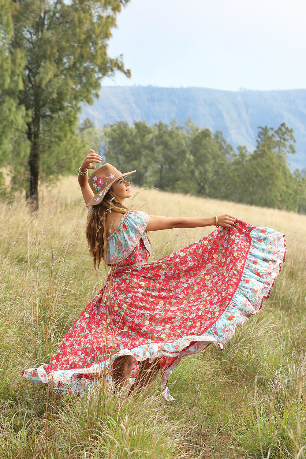 Hosannah Maxi Dress - Rococo Red - Tulle and Batiste