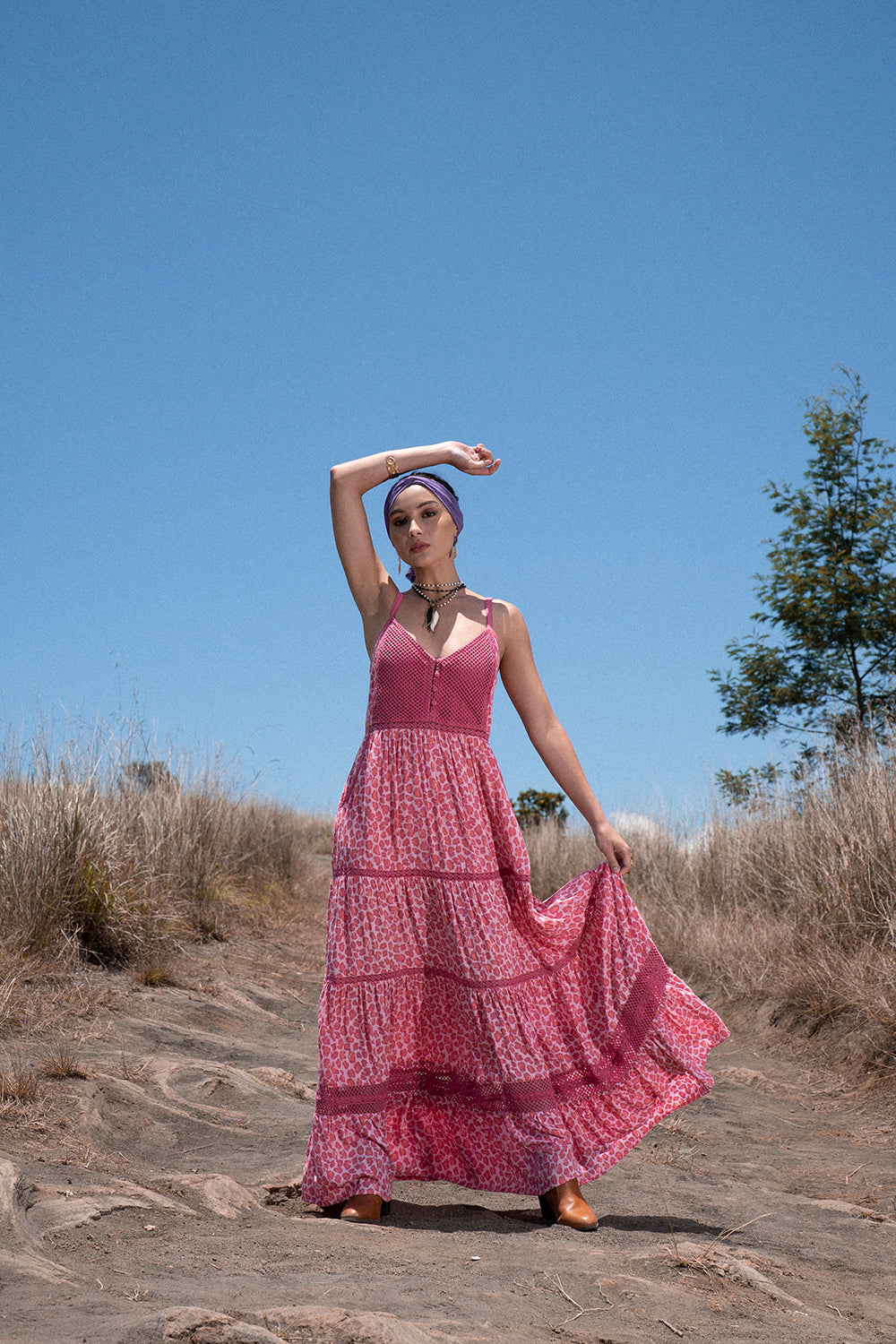 Jasmine Strappy Dress - Magenta - Into the Wild by Tulle and Batiste