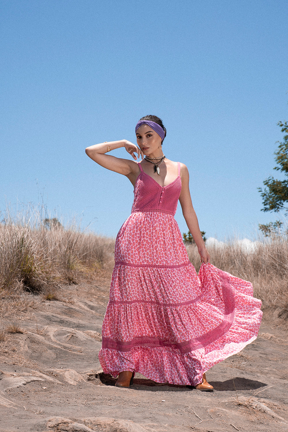 Jasmine Strappy Dress - Magenta - Into the Wild by Tulle and Batiste