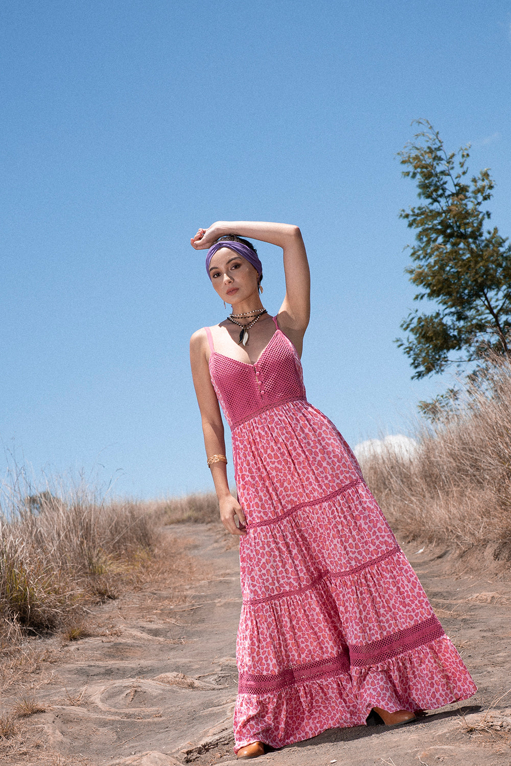 Jasmine Strappy Dress - Magenta - Into the Wild by Tulle and Batiste