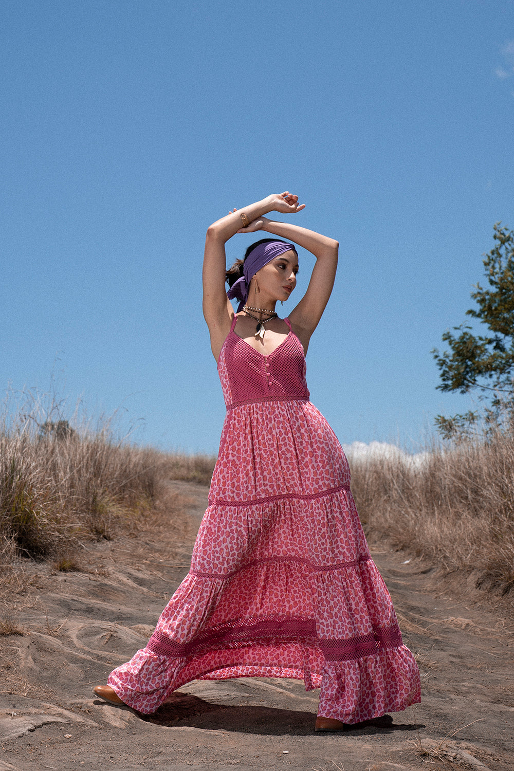 Jasmine Strappy Dress - Magenta - Into the Wild by Tulle and Batiste