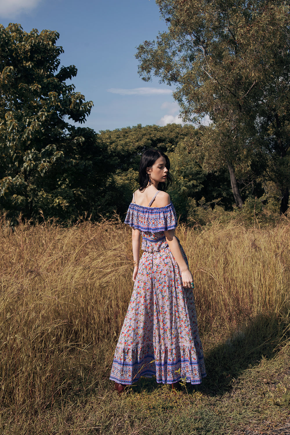 Jolie Maxi Skirt - Lavender Grey - Ditsy Charm by Tulle and Batiste